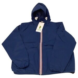 Peekaboo Beans Rain Jacket Size L Blue Unisex Hooded Windbreaker Full Zip Nylon